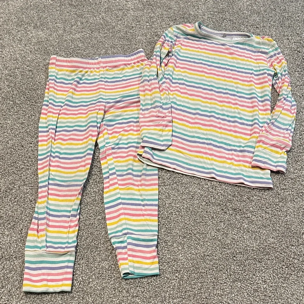 Posh Peanut Bamboo Pastel Stripes Two Piece Long Sleeve Pajama Set 3T